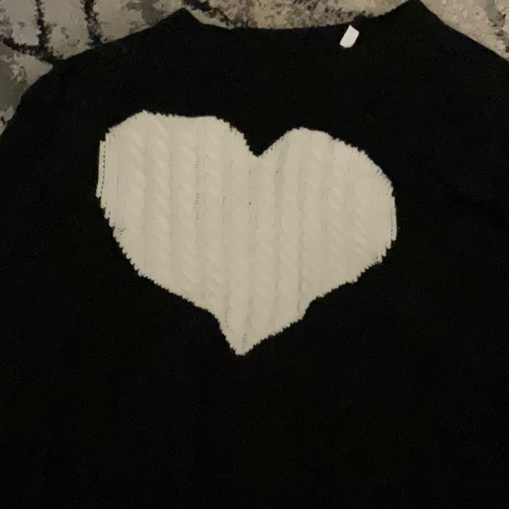 Black Sweater with White Heart Design